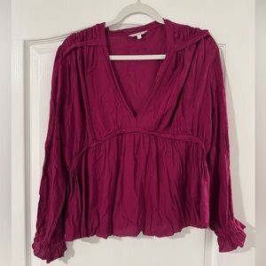 Lucky Brand V-Neck Painters Blouse - Deep Pink, Fuschia